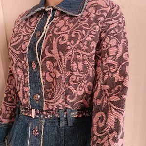 ALBERTO MAKALI  PINK BLUE DENIM FLORAL COTTON/SILK J ACKET SIZE US M